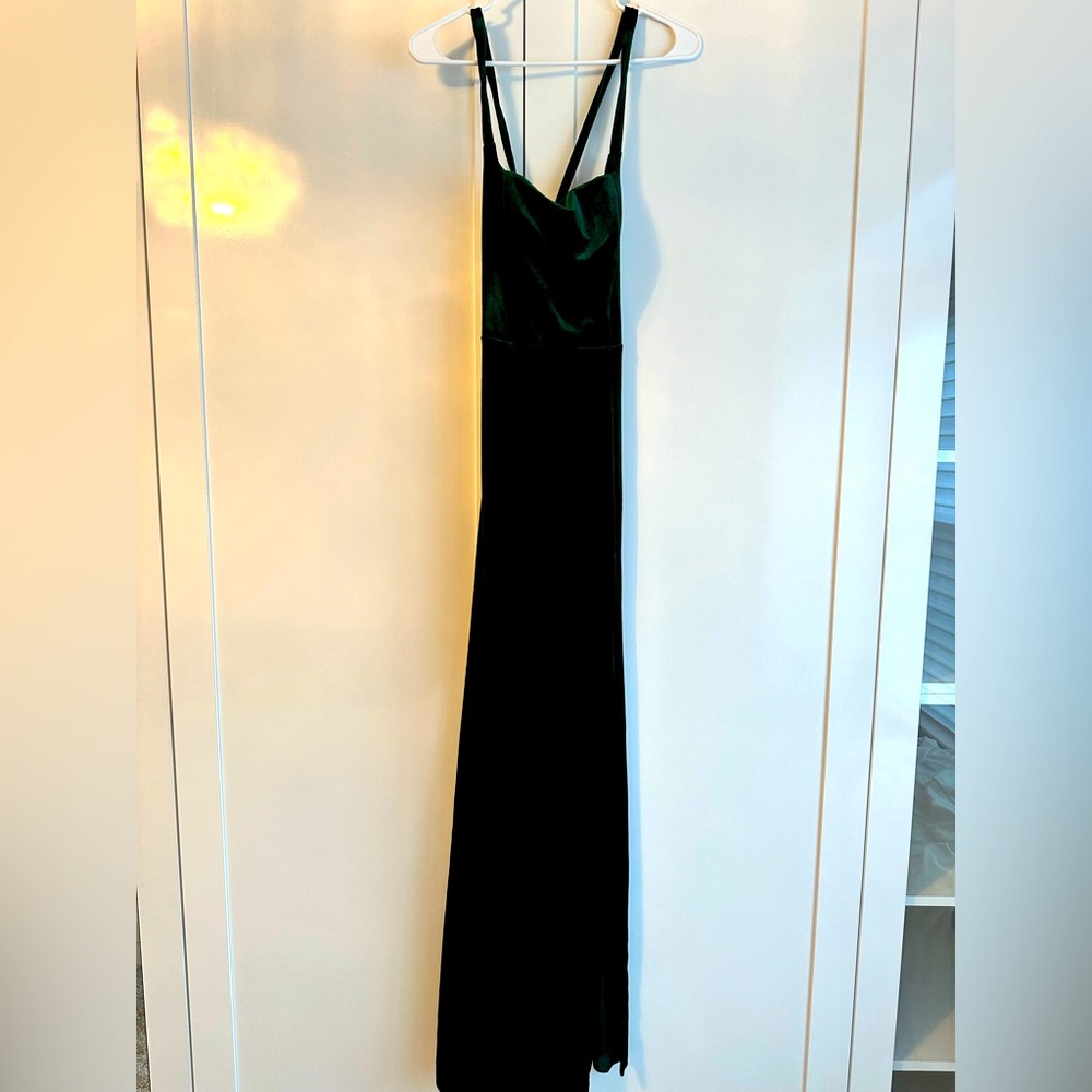 Velvet green gown with cross tie back